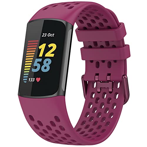 TopPerfekt Sport Armbänder Kompatibel mit Fitbit Charge 6 Armband, Verstellbares Atmungsaktives Weiches Silikon Sport Ersatz Uhrenarmband Armbänder Armband für Charge 5 Activity Tracker Damen Herren von TopPerfekt