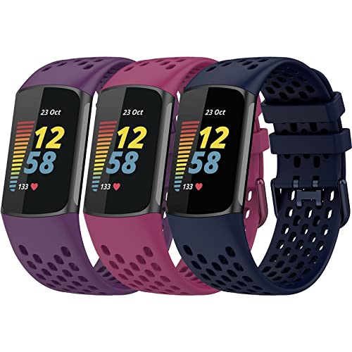 TopPerfekt Sport Armbänder Kompatibel mit Fitbit Charge 6 Armband, Verstellbares Atmungsaktives Weiches Silikon Sport Ersatz Uhrenarmband Armbänder Armband für Charge 5 Activity Tracker Damen Herren von TopPerfekt