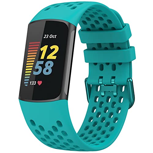 TopPerfekt Sport Armbänder Kompatibel mit Fitbit Charge 6 Armband, Verstellbares Atmungsaktives Weiches Silikon Sport Ersatz Uhrenarmband Armbänder Armband für Charge 5 Activity Tracker Damen Herren von TopPerfekt
