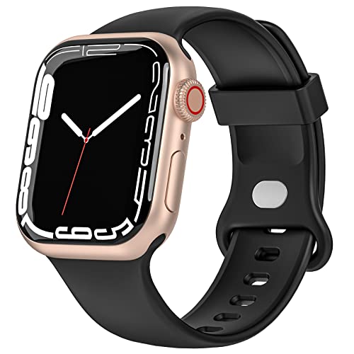 TopPerfekt Sportarmbänder kompatibel mit Apple Watch Armband 45 mm 44 mm 42 mm, weiche Silikon-Armbänder Ersatzarmband für Apple iWatch Serie SE 7 6 5 4 3 2 1 für Damen Herren (42 mm/44 mm/45 mm, schwarz) von TopPerfekt