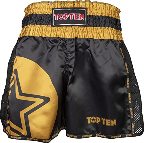 TOP TEN Thaibox-Shorts „Star“ - schwarz-Gold, Gr. XL von TOP TEN