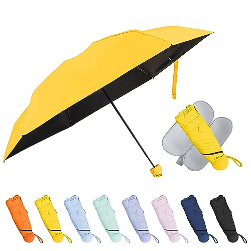 TopTie Mini-Regenschirm Klein Taschenschirm Faltbarer Reiseschirm Windfest UV Schutz Sonnenschirm mit Etui- Gelb von TopTie
