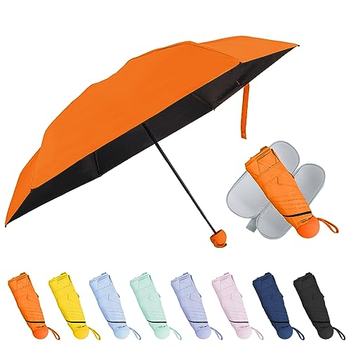 TopTie Mini-Regenschirm Klein Taschenschirm Faltbarer Reiseschirm Windfest UV Schutz Sonnenschirm mit Etui- Orange von TopTie
