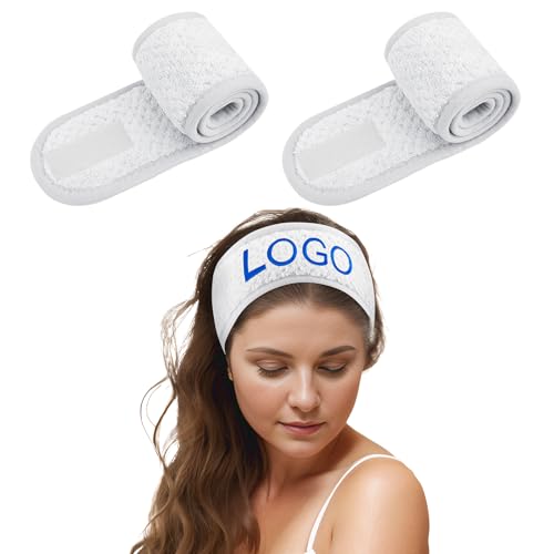 TOPTIE 2er-Pack personalisiertes Spa-Stirnband aus Korallenvlies, extra dick, saugfähig, weiches Make-up-Haarband, Stickerei – Weiß von TopTie