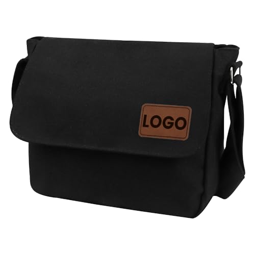 TOPTIE Personalisierte Umhängetasche aus Segeltuch Messenger Bag mit Lederetikett für Damen und Herren von TopTie