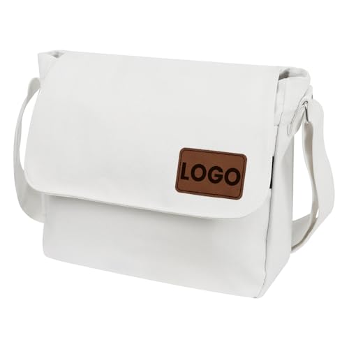TOPTIE Personalisierte Umhängetasche aus Segeltuch Messenger Bag mit Lederetikett für Damen und Herren von TopTie
