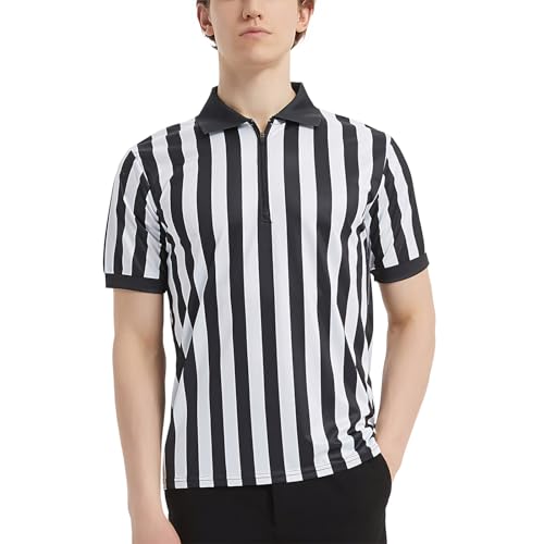 TOPTIE Schiedsrichtershirt Offizielles Herren-Pro-Style-Schiedsrichterhemd,Reißverschluss Umpire Trikots für Basketball Fußball-XL von TopTie