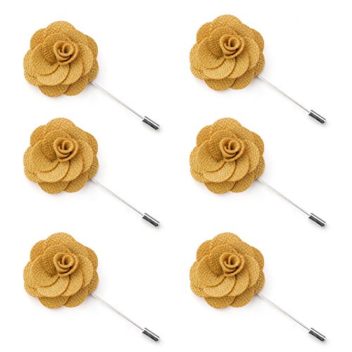 TopTie 6 Stück Ansteckblumen Herren Handgemachte Blume Gelb Boutonniere für Braut Brautjungfer Gäste von TopTie