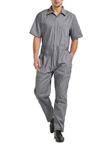 TopTie Herren Arbeitsoverall Kurzarm Overall Herren Arbeitskleidung mit Elastischem Bund- Grau 2XL von TopTie