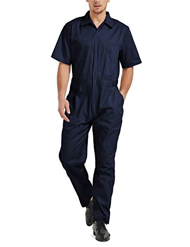 TopTie Herren Arbeitsoverall Kurzarm Overall Herren Arbeitskleidung mit Elastischem Bund- Marine L von TopTie