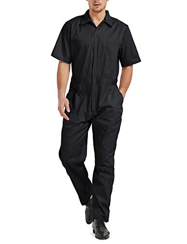TopTie Herren Arbeitsoverall Kurzarm Overall Herren Arbeitskleidung mit Elastischem Bund- Schwarz L von TopTie