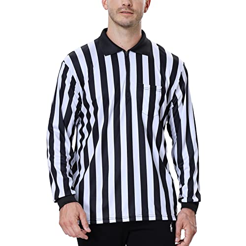 TopTie Herren Offizielles Schiedsrichter-Shirt langärmliges Umpire Trikot Schwarz und Weiß Streifen von TopTie
