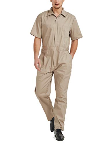 TopTie Herren Arbeitsoverall Kurzarm Overall Herren Arbeitskleidung mit Elastischem Bund- Khaki XL von TopTie