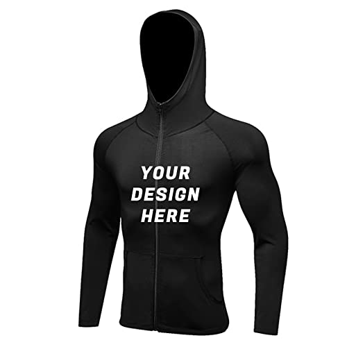 TopTie Personalisierte Herren-Hoodies, Reißverschluss, schmale Passform, Trainingsjacke mit individuellem Logo, Schwarz , XL von TopTie