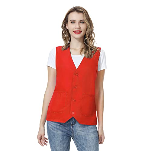 TopTie Unisex-Arbeitsweste für Freizeitaktivitäten, Supermarktuniform mit Knopfleiste, Federn, VESX-DK60017_RED1-2XL, Rot, VESX-DK60017_RED1-2XL XXL von TopTie