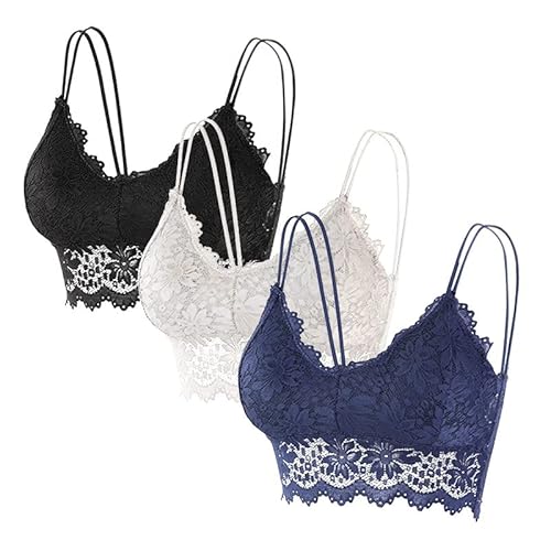 3PC Damen Sexy Reizwäsche, Blumen Spitzen Bralette BH Weste Elegante Sport BHS Bequemer Gepolstert/Ungepolstert, Damen BH Top Dessous Sexy Push Up Unterwäsche von Topassion