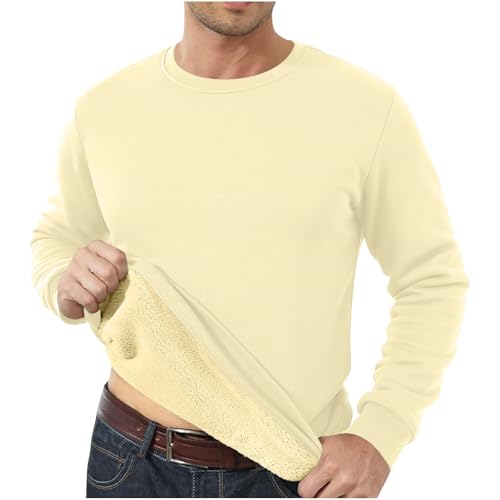 Basic Pullover Herren Einfarbigem Sweatshirt Winter Dickes Fleece Pullover Casual Rundhals Gefüttert Sweater Männer Warm Langarm Pulli Weiche Stretch Jumper Ohne Kapuze Winterpullover(Beige,5XL) von Topassion