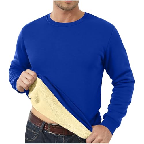 Basic Pullover Herren Einfarbigem Sweatshirt Winter Dickes Fleece Pullover Casual Rundhals Gefüttert Sweater Männer Warm Langarm Pulli Weiche Stretch Jumper Ohne Kapuze Winterpullover(Royal Blue,5XL) von Topassion