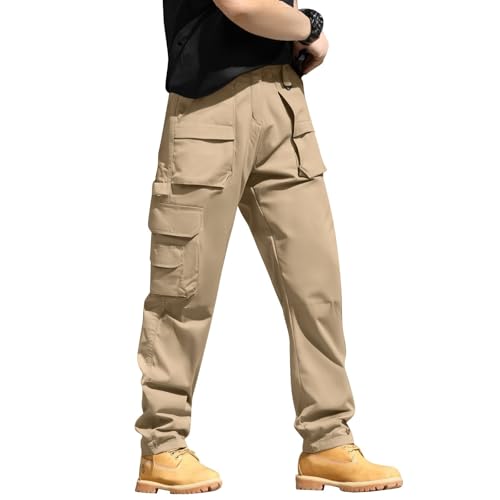 Cargohose Herren Stretch Taktische Security Arbeitshosen Männer Outdoor Militär Tactical Hosen Sommer Wanderhose Cargo Hose Trekkinghose Stoffhose Outdoorhose Freizeithose(Khaki,S) von Topassion