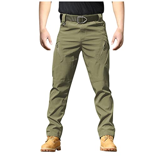 Cargohose Herren mit Taschen Hose Sommer Cargo Hosen Baggy Arbeitshosen Männer Sommerhose Bequeme Freizeithose mit Gummizug Einfarbig Pants Jogginghose Reisverschlusstaschen (Army Green,3XL) von Topassion