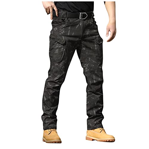 Cargohose Herren mit Taschen Hose Sommer Cargo Hosen Baggy Arbeitshosen Männer Sommerhose Bequeme Freizeithose mit Gummizug Einfarbig Pants Jogginghose Reisverschlusstaschen (Snake Pattern,3XL) von Topassion
