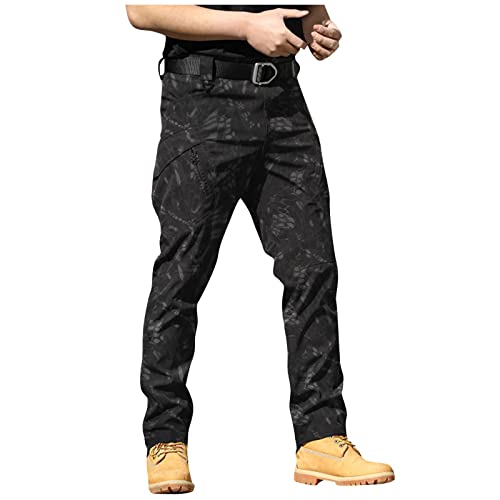 Cargohose Herren mit Taschen Hose Sommer Cargo Hosen Baggy Arbeitshosen Männer Sommerhose Bequeme Freizeithose mit Gummizug Einfarbig Pants Jogginghose Reisverschlusstaschen (Snake Pattern,3XL) von Topassion