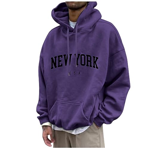 Herren Damen Hoodie Pullover Mit Kapuze Casual Brief Print Sweatshirt Männer Oversize Langarm Kapuzenpullover Locker Kapuzenpulli College Hoodie Mit Taschen & Kordel Langarmshirt (Purple，5XL) von Topassion