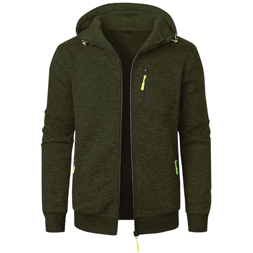 Herren Langarm Kapuzenjacke Reißverschluss Übergangsjacke Softshelljacke Strickjacke Lässige Herbst Winterjacke Herren Sweatjacke mit Taschen Freizeitjacke Modischer Hoodie Sportjacke (Army Green,XXL) von Topassion