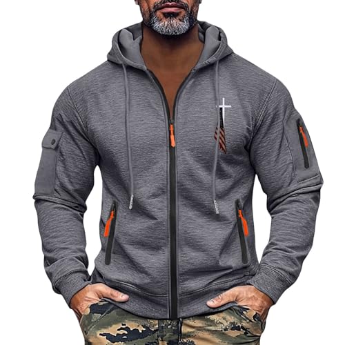 Herren Sweatjacke Hooded mit Reissverschluss Zip Kapuzenjacke Stilvolle Cardigan Herrenjacke Langarm Übergangsjacke Dünne Sportjacke mit Taschen Herbst Winterjacke Hoodie Mantel Coat(Dark Gray,3XL) von Topassion