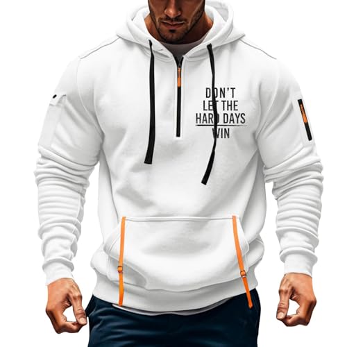 Topassion Hoodie Herren Oversize Winter Dicke Kapuzenpulli Casual Sweatshirt 2024 Winter Pulli Hip Hop Outdoor Kapuzenpullover Personalisierte Hoodie Langarm Pullover mit Taschen Kordelzug(White,L) von Topassion