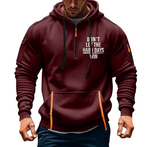 Topassion Hoodie Herren Oversize Winter Dicke Kapuzenpulli Casual Sweatshirt 2024 Winter Pulli Hip Hop Outdoor Kapuzenpullover Personalisierte Hoodie Langarm Pullover mit Taschen Kordelzug(Wine,XL) von Topassion