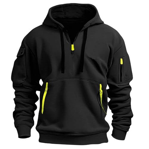 Hoodie Herren Oversize Winter Dicke Kapuzenpulli Casual Sweatshirt Hip Hop Outdoor Kapuzenpullover Personalisierte Hoodie Langarm Pullover mit Taschen Kordelzug 2024 Winter Pulli(Black,XXL) von Topassion