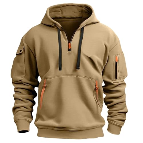 Hoodie Herren Oversize Winter Dicke Kapuzenpulli Casual Sweatshirt Hip Hop Outdoor Kapuzenpullover Personalisierte Hoodie Langarm Pullover mit Taschen Kordelzug 2024 Winter Pulli(Khaki,4XL) von Topassion