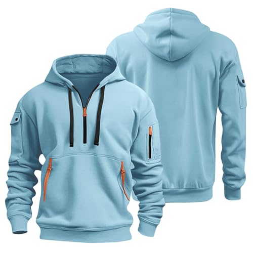 Hoodie Herren Oversize Winter Dicke Kapuzenpulli Casual Sweatshirt Hip Hop Outdoor Kapuzenpullover Personalisierte Hoodie Langarm Pullover mit Taschen Kordelzug 2024 Winter Pulli(Light Blue,XXL) von Topassion