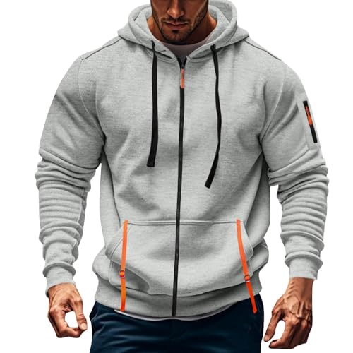 Hoodie Herren Oversize Winter Dicke Kapuzenpulli Casual Sweatshirt Hip Hop Outdoor Kapuzenpullover Personalisierte Hoodie Langarm Pullover mit Taschen Kordelzug 2024 Winter Pulli(Light Gray,XL) von Topassion