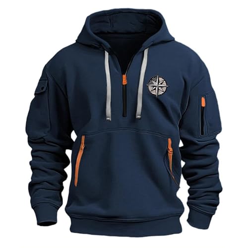 Hoodie Herren Oversize Winter Dicke Kapuzenpulli Casual Sweatshirt Hip Hop Outdoor Kapuzenpullover Personalisierte Hoodie Langarm Pullover mit Taschen Kordelzug 2024 Winter Pulli(Navy,5XL) von Topassion