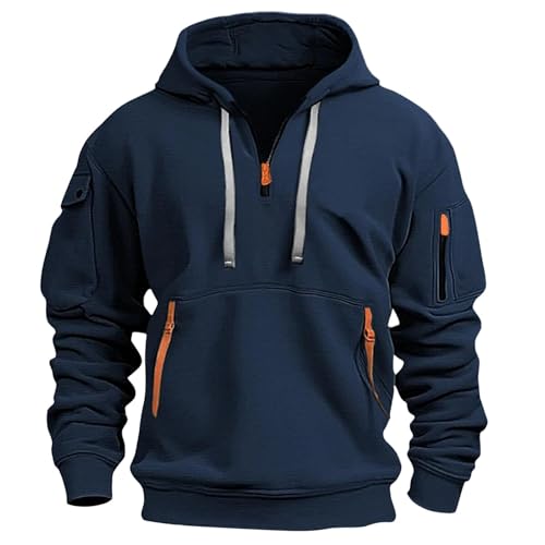 Hoodie Herren Oversize Winter Dicke Kapuzenpulli Casual Sweatshirt Hip Hop Outdoor Kapuzenpullover Personalisierte Hoodie Langarm Pullover mit Taschen Kordelzug 2024 Winter Pulli(Navy,L) von Topassion