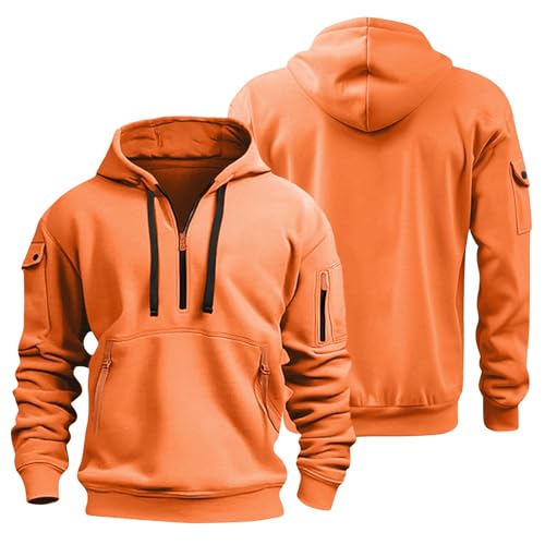 Hoodie Herren Oversize Winter Dicke Kapuzenpulli Casual Sweatshirt Hip Hop Outdoor Kapuzenpullover Personalisierte Hoodie Langarm Pullover mit Taschen Kordelzug 2024 Winter Pulli(Orange,4XL) von Topassion