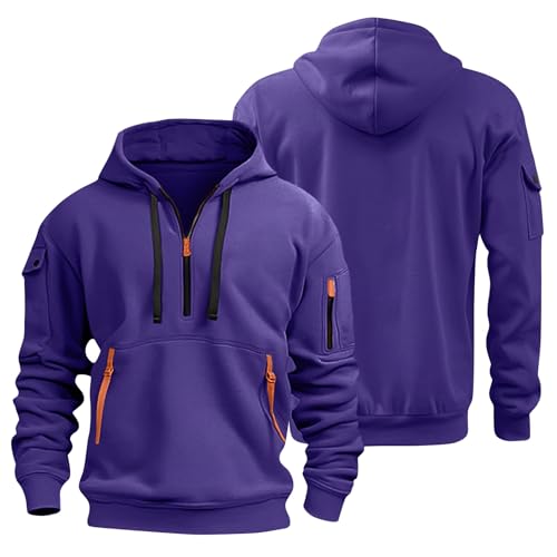 Hoodie Herren Oversize Winter Dicke Kapuzenpulli Casual Sweatshirt Hip Hop Outdoor Kapuzenpullover Personalisierte Hoodie Langarm Pullover mit Taschen Kordelzug 2024 Winter Pulli(Purple,5XL) von Topassion