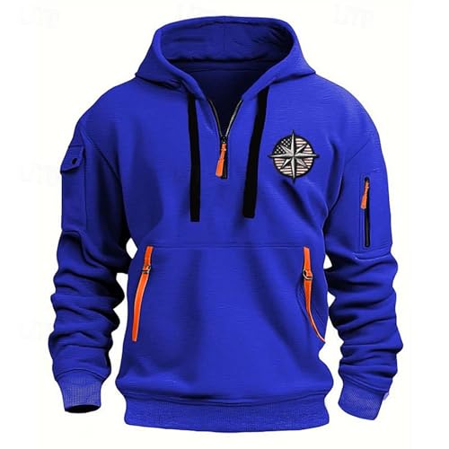 Hoodie Herren Oversize Winter Dicke Kapuzenpulli Casual Sweatshirt Hip Hop Outdoor Kapuzenpullover Personalisierte Hoodie Langarm Pullover mit Taschen Kordelzug 2024 Winter Pulli(Royal Blue,4XL) von Topassion
