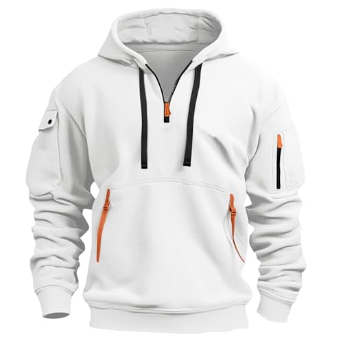 Hoodie Herren Oversize Winter Dicke Kapuzenpulli Casual Sweatshirt Hip Hop Outdoor Kapuzenpullover Personalisierte Hoodie Langarm Pullover mit Taschen Kordelzug 2024 Winter Pulli(White,3XL) von Topassion