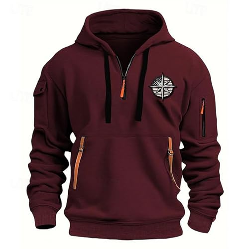 Hoodie Herren Oversize Winter Dicke Kapuzenpulli Casual Sweatshirt Hip Hop Outdoor Kapuzenpullover Personalisierte Hoodie Langarm Pullover mit Taschen Kordelzug 2024 Winter Pulli(Wine,4XL) von Topassion
