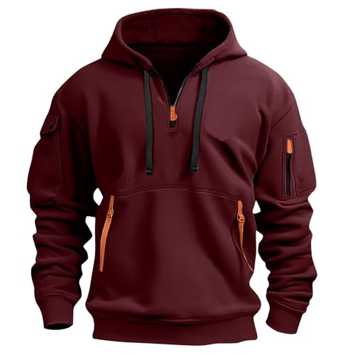 Hoodie Herren Oversize Winter Dicke Kapuzenpulli Casual Sweatshirt Hip Hop Outdoor Kapuzenpullover Personalisierte Hoodie Langarm Pullover mit Taschen Kordelzug 2024 Winter Pulli(Wine,XL) von Topassion