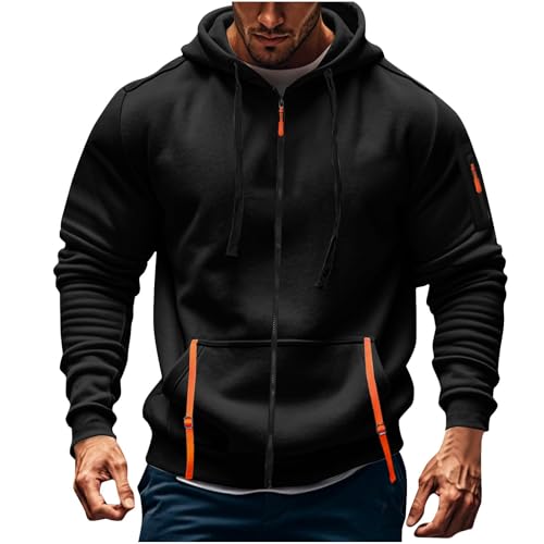Hoodie Herren Oversize Winter Kapuzenjacket Casual Sweatshirt Hip Hop Outdoor Jacket Personalisierte Übergangsjacke Langarm Pullover mit Taschen Kordelzug 2024 Winter Jacke(Black,XL) von Topassion