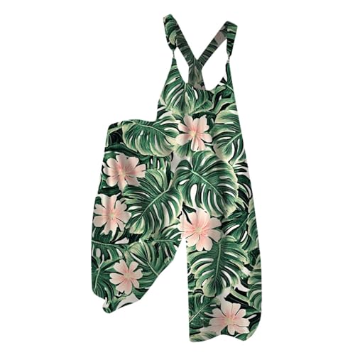 Jumpsuit Damen Elegant Wide Leg Playsuit Vintage Blumendruck Lang Jumpsuits Spaghetti Jumpsuit mit Taschen Casual Baggy Overall Sommer Boho Ärmellos Sommerhose Arbeitslatzhose(Dark Green,3XL) von Topassion