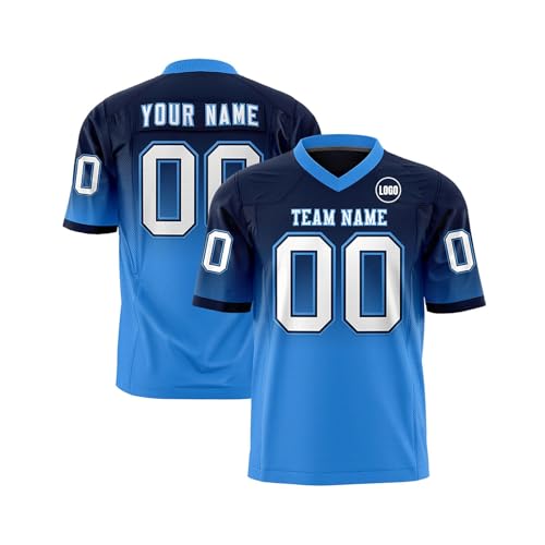Personalisiert American Football Trikots Individuelle Printed Nummer Name Logo Spieltrikots für Kinder Erwachsene Custom Football Jersey Men Women Sports Uniform Atmungsaktiv T-Shirt,Blue von Topassion