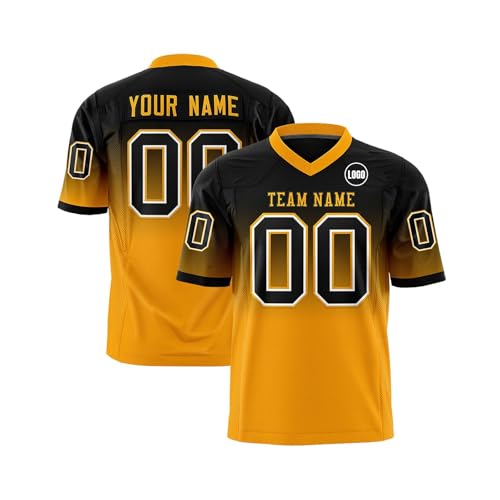 Personalisiert American Football Trikots Individuelle Printed Nummer Name Logo Spieltrikots für Kinder Erwachsene Custom Football Jersey Men Women Sports Uniform Atmungsaktiv T-Shirt,Orange von Topassion