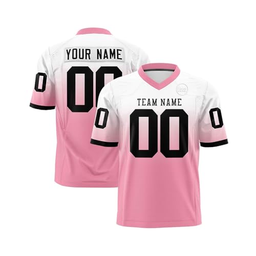 Personalisiert American Football Trikots Individuelle Printed Nummer Name Logo Spieltrikots für Kinder Erwachsene Custom Football Jersey Men Women Sports Uniform Atmungsaktiv T-Shirt,Pink von Topassion