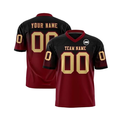 Personalisiert American Football Trikots Individuelle Printed Nummer Name Logo Spieltrikots für Kinder Erwachsene Custom Football Jersey Men Women Sports Uniform Atmungsaktiv T-Shirt,Wine von Topassion