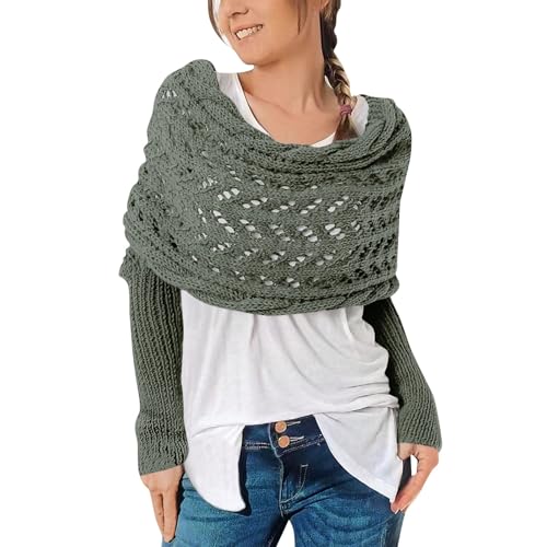 Schal Mit Ärmeln, Multifunktionaler Schal Mit Ärmeln Für Damen Gestrickter Schal Sweater Wrap Boho Pashmina Schal Umhang Strickschal Damen Schal Damen Winter Schal Mit Ärmeln Strick,Light Green von Topassion